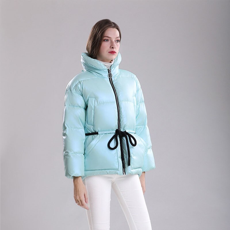 Casual Winter Down coat Women's Thick warm 2021 New Adjustable waist Female High collar Short Jacket Loose Outwear YNZZU 9O302