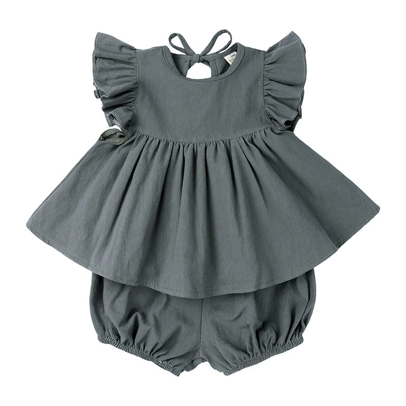 Baby Girls Clothing Sets Cute Newborn Baby Girls Fly Sleeve Tops +Shorts Outfits Princess Girls Summer Holiday Clothing