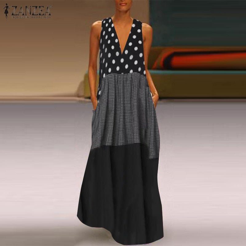 Women's Bohemian Ruffle Sundress 2022 ZANZEA Summer Sleeveless Floral Printed Maxi Long Dress Casual Loose Party Tanks Vestido