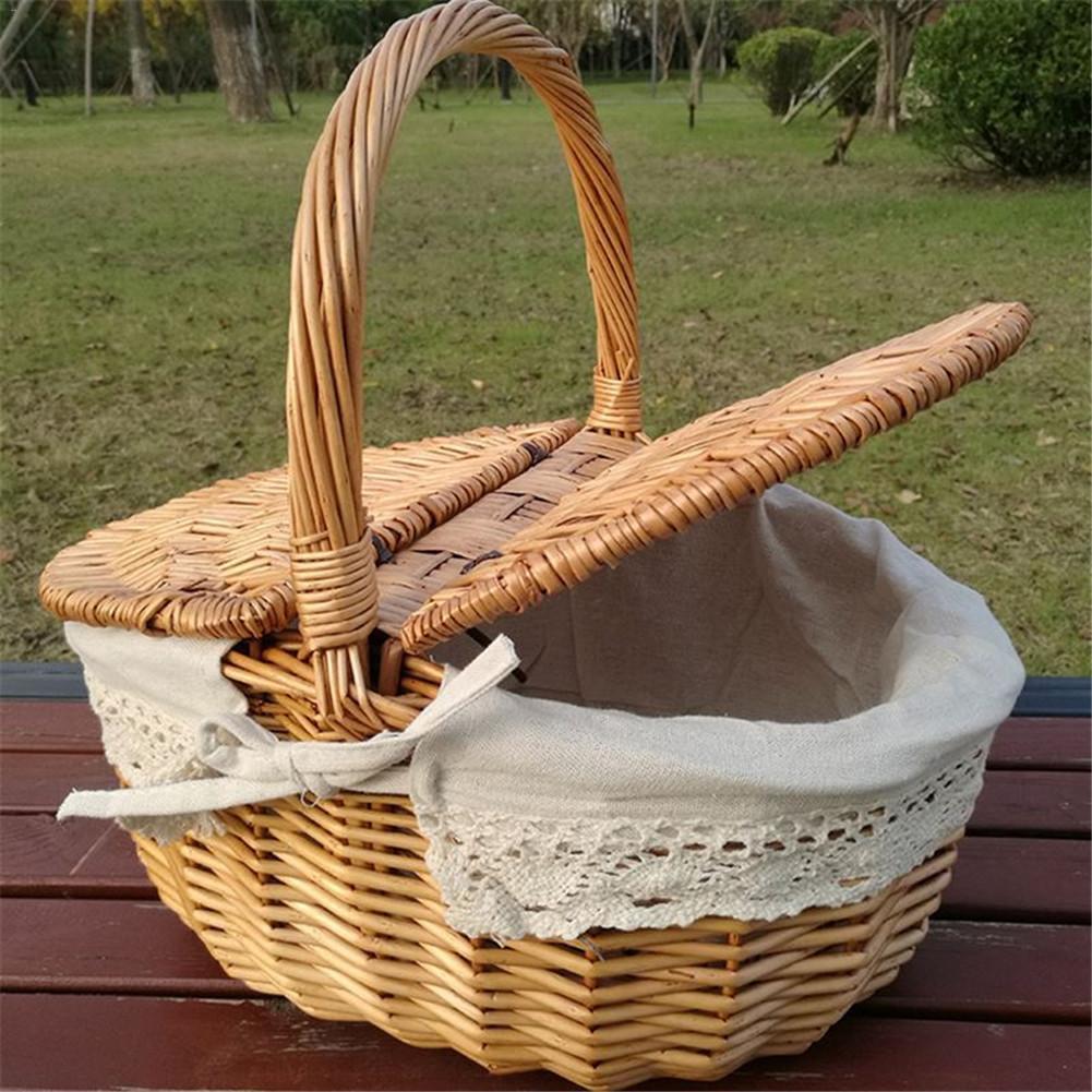 Wicker Willow Woven Vintage Camping Handle Shopping Food Fruit Picnic Basket
