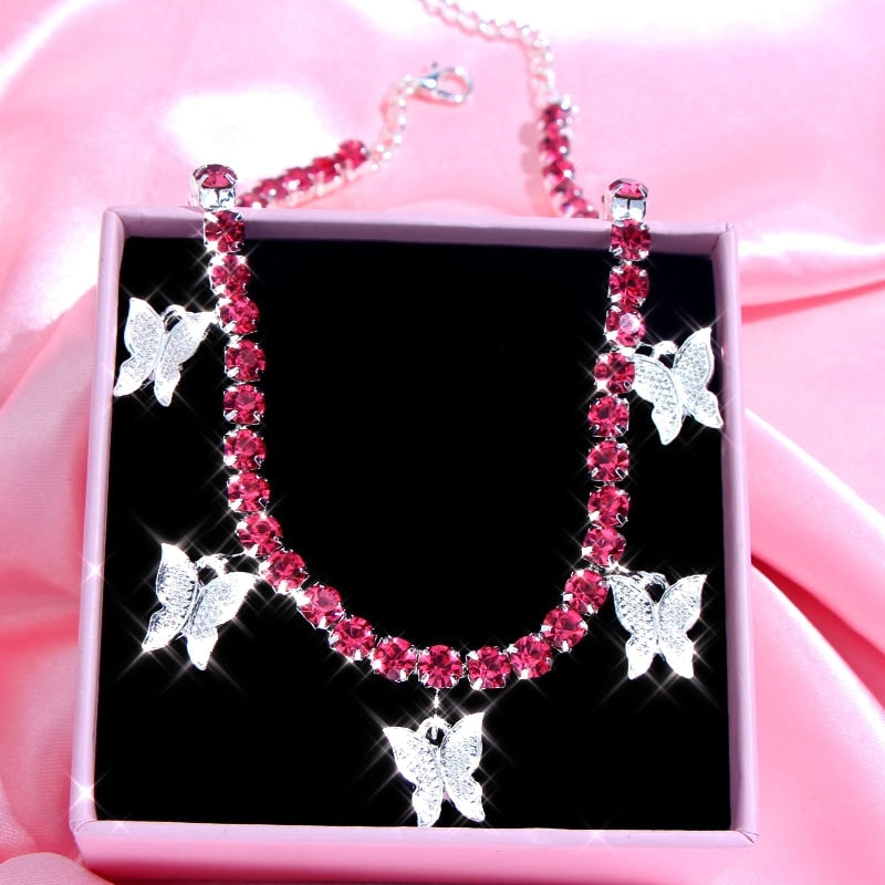 Kasajewel Gold Silver Color Butterfly Pendant Necklace Female Shiny Crystal Clavicle Chain Fashion New Design Jewelry Party Gift