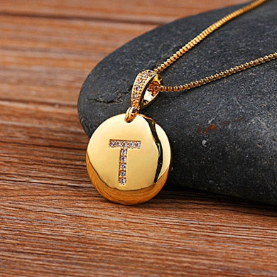 AIBEF Fashion Initial 26 Letter Necklace Gold Chain Charm Name Necklaces Pendants Copper Jewelry Statement Necklace For Women