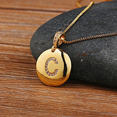 AIBEF Fashion Initial 26 Letter Necklace Gold Chain Charm Name Necklaces Pendants Copper Jewelry Statement Necklace For Women