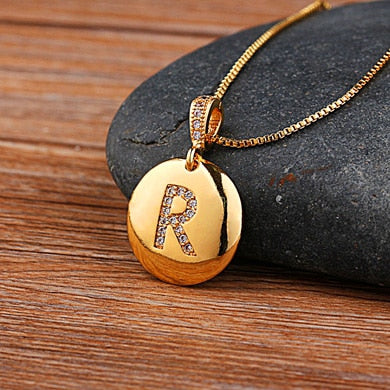 AIBEF Fashion Initial 26 Letter Necklace Gold Chain Charm Name Necklaces Pendants Copper Jewelry Statement Necklace For Women