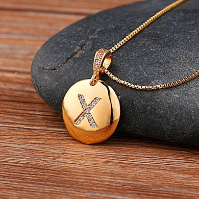 AIBEF Fashion Initial 26 Letter Necklace Gold Chain Charm Name Necklaces Pendants Copper Jewelry Statement Necklace For Women