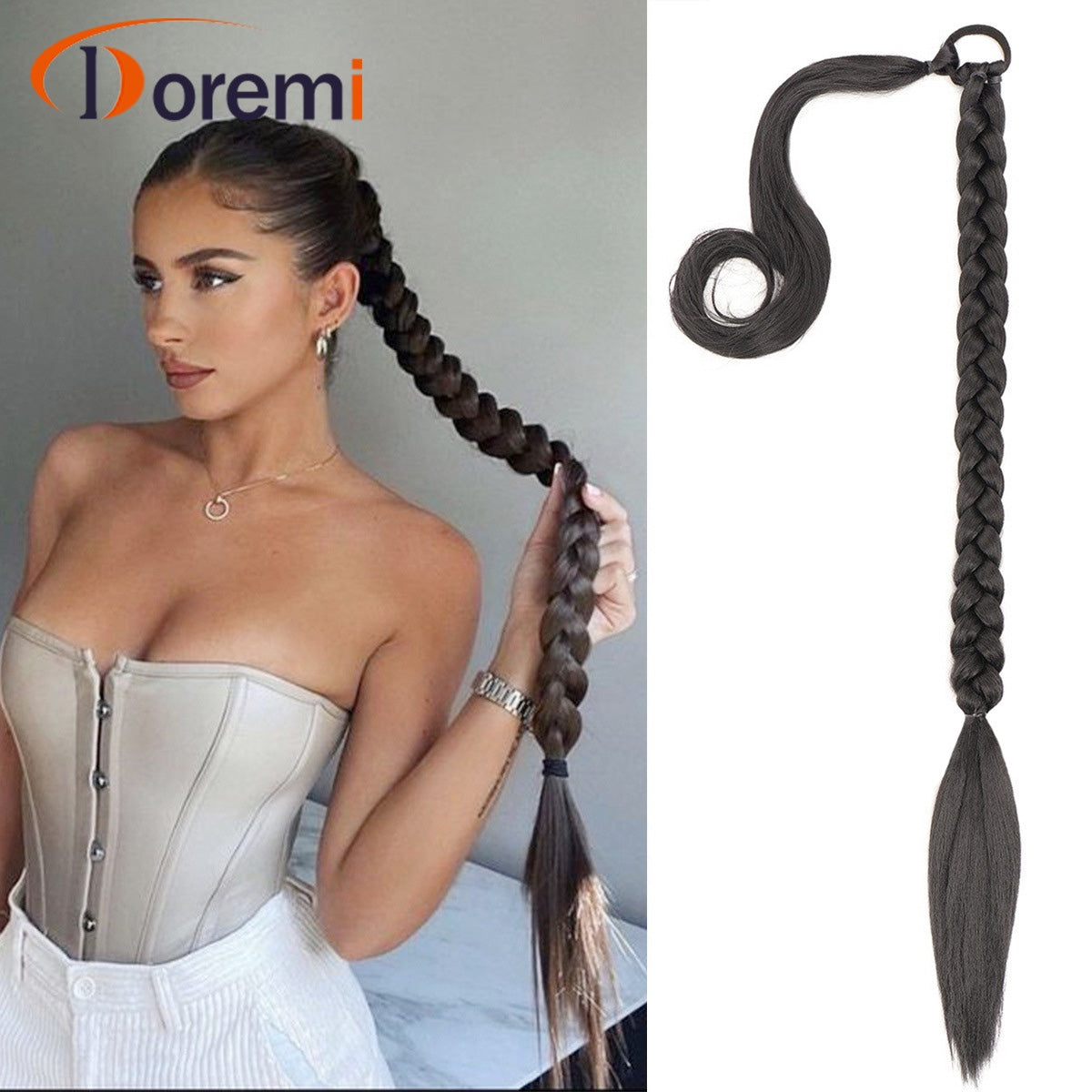 European and American Style Wig Braid Hair Hair Rope Headband Straight Wrap Wig Horse Tail Lengthened Height Horse Tail Hot Girl