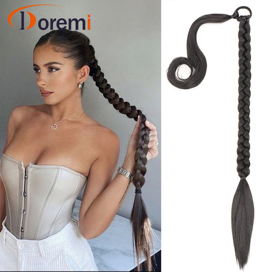 European and American Style Wig Braid Hair Hair Rope Headband Straight Wrap Wig Horse Tail Lengthened Height Horse Tail Hot Girl