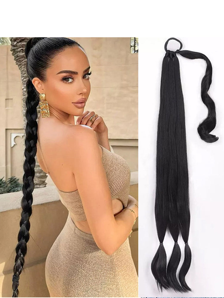 Wig Wrap-around Ponytail Women's Long Twist Braid Natural Simulation European and American Style Braided Hair Long Braid Subnet Red Street Shot Handy Gadget