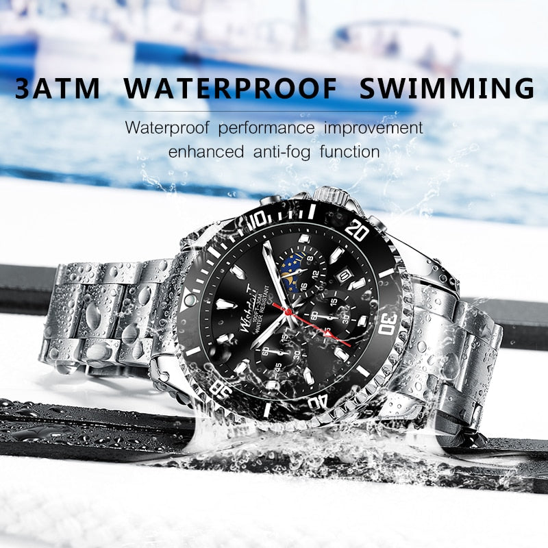 100%Original WISHDOIT Watch for Men TOP Brand Waterproof Sports Stainless Steel Chronograph 2022New Fashion Luxury Wristwatches