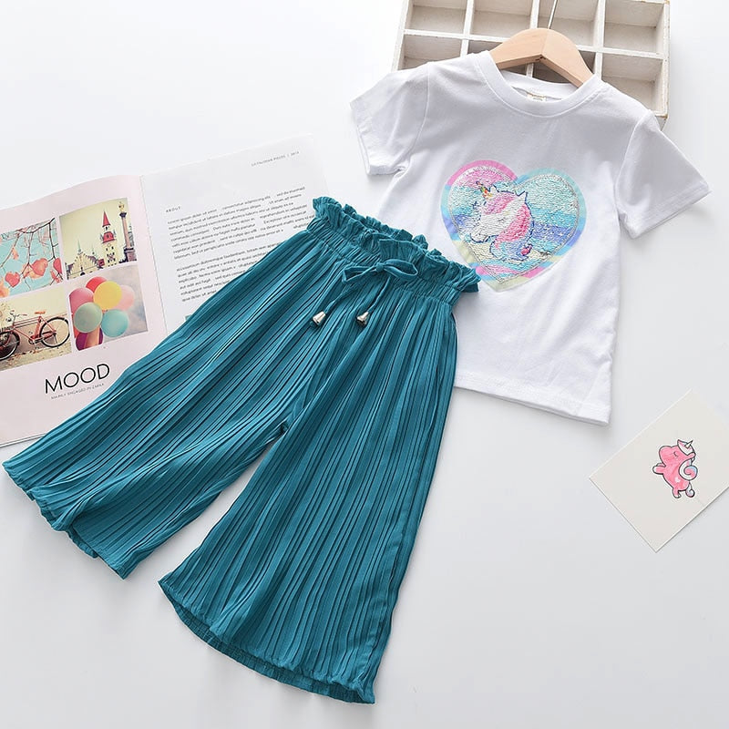 Bear Leader Girls Clothing Sets 2022 Brand Girls Clothes Kids Clothing Sets Unicorn Sequins Chiffon Children Clothing 2Pcs Suits