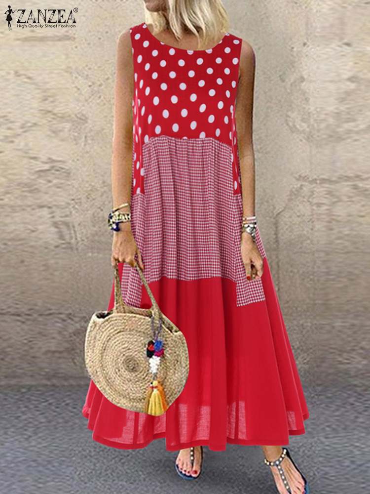 Women's Bohemian Ruffle Sundress 2022 ZANZEA Summer Sleeveless Floral Printed Maxi Long Dress Casual Loose Party Tanks Vestido
