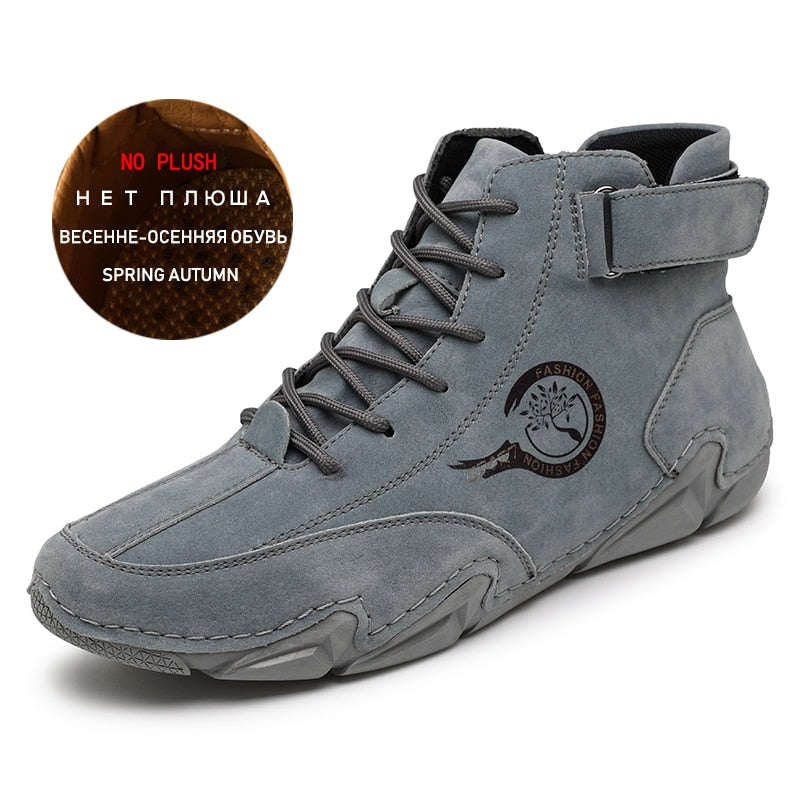 Men Winter Boots 2022 Warm Plush Genuine Leather Luxury High Top Sneakers Free Shipping Loafers Shoes Men Motorcycle Ankle Boots