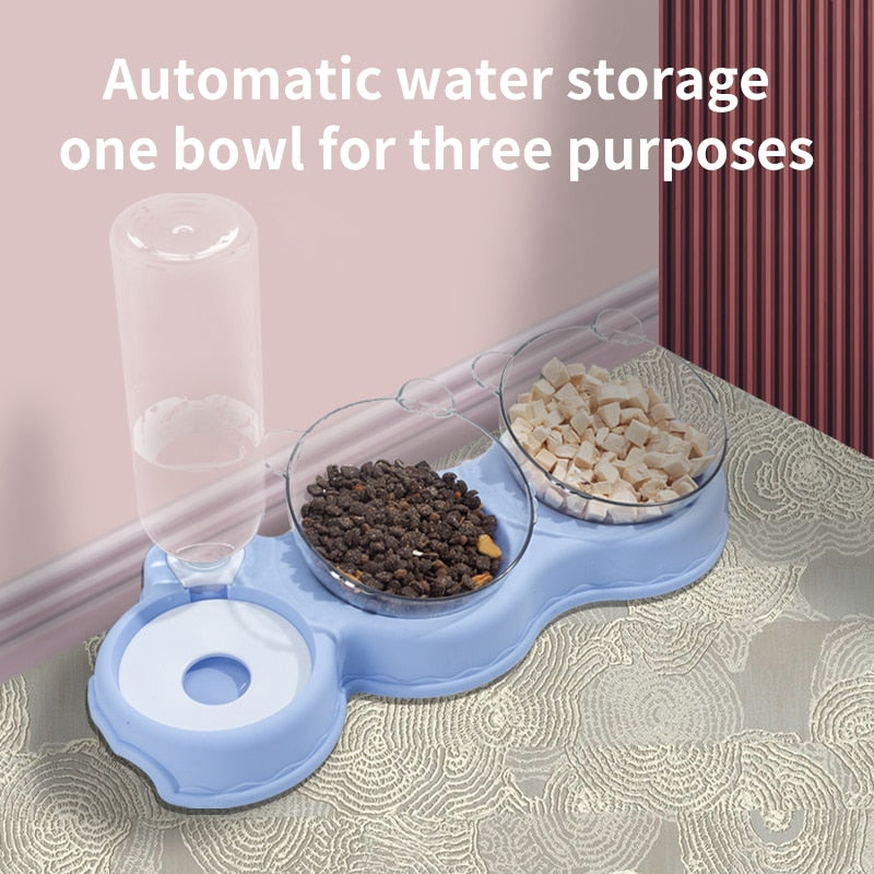 3 in 1 Cat Food Bowl Automatic Feeder Water Dispenser Pet Dog Cat Food Container Drinking Raised Stand Dish bowl