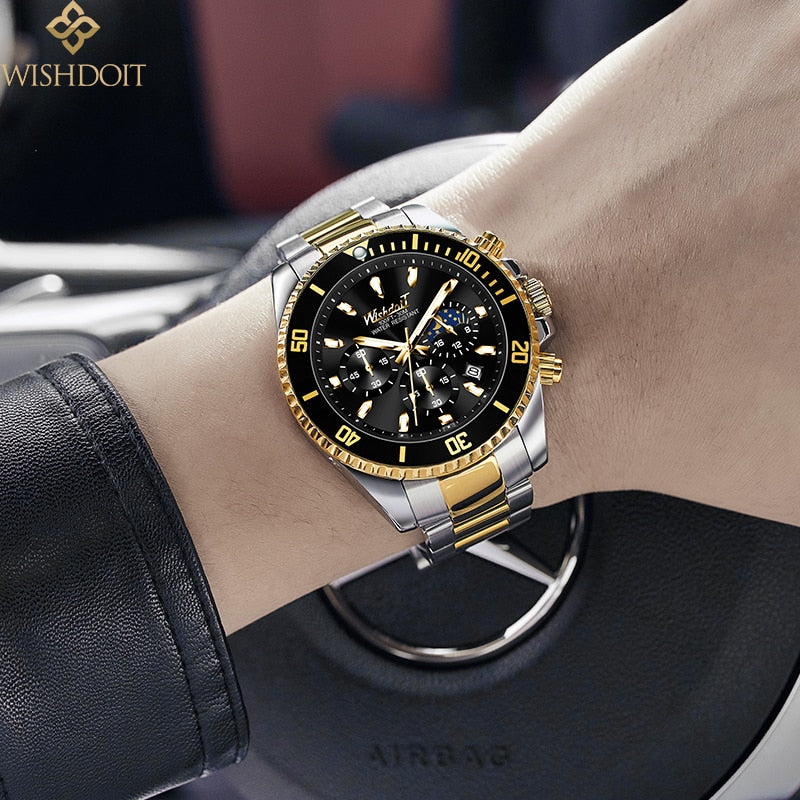 100%Original WISHDOIT Watch for Men TOP Brand Waterproof Sports Stainless Steel Chronograph 2022New Fashion Luxury Wristwatches