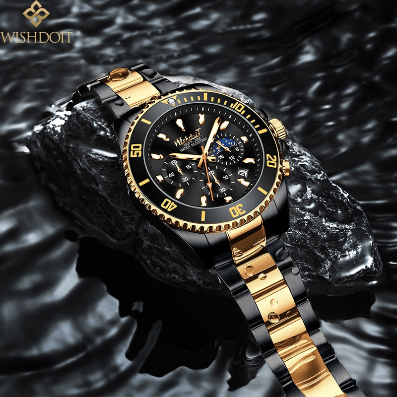 100%Original WISHDOIT Watch for Men TOP Brand Waterproof Sports Stainless Steel Chronograph 2022New Fashion Luxury Wristwatches