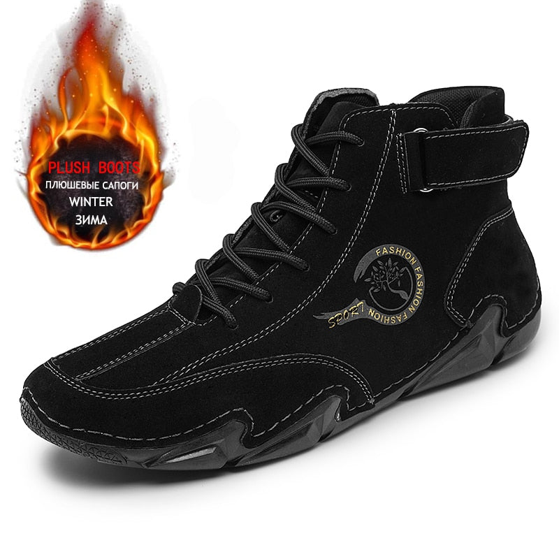 Men Winter Boots 2022 Warm Plush Genuine Leather Luxury High Top Sneakers Free Shipping Loafers Shoes Men Motorcycle Ankle Boots