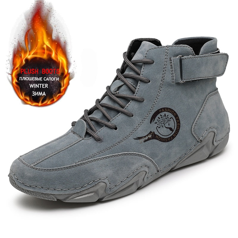 Men Winter Boots 2022 Warm Plush Genuine Leather Luxury High Top Sneakers Free Shipping Loafers Shoes Men Motorcycle Ankle Boots