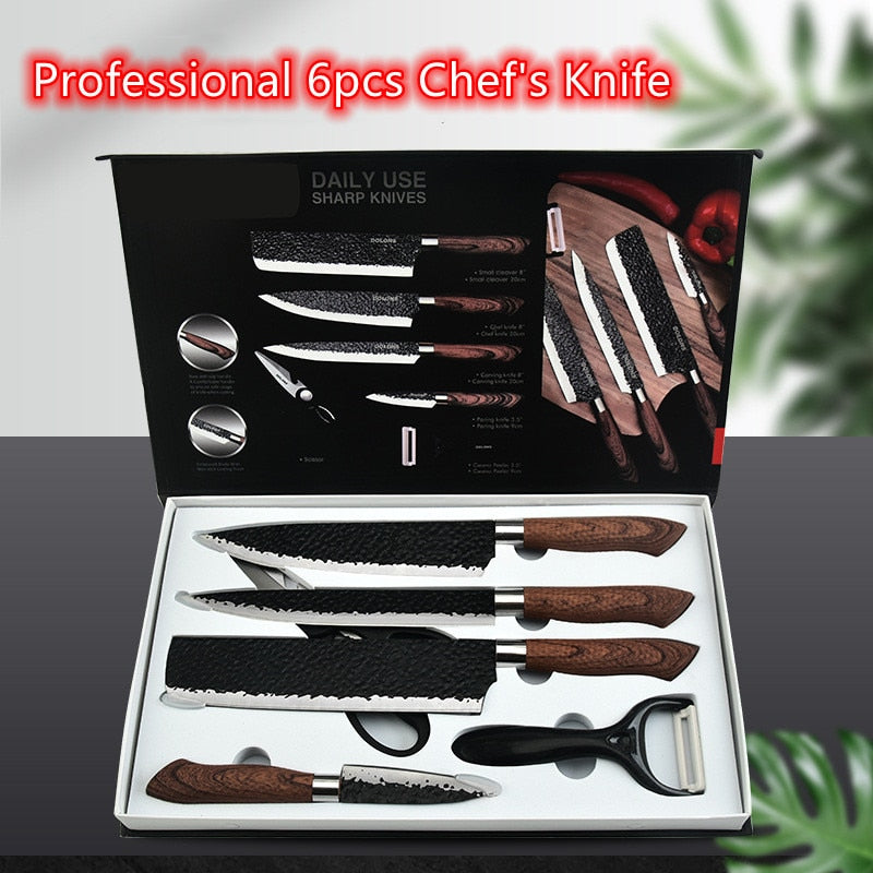 8"Chef Knife Stainless Steel Kitchen Knives Set Professional Forged  Knife Sets Scissors For Kitchen With High-quality Gift Box