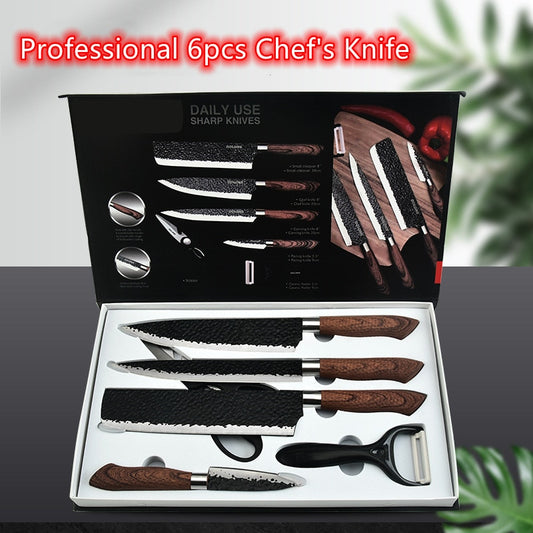 8"Chef Knife Stainless Steel Kitchen Knives Set Professional Forged  Knife Sets Scissors For Kitchen With High-quality Gift Box
