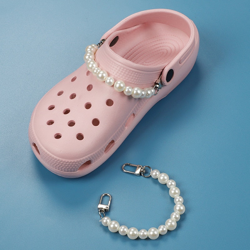 1 Set JIBZ Croc Charms Designer Bling Luxury Flower Perfume Accessories Decorations for Croc Golden Pearl Rhinestone Shoes New
