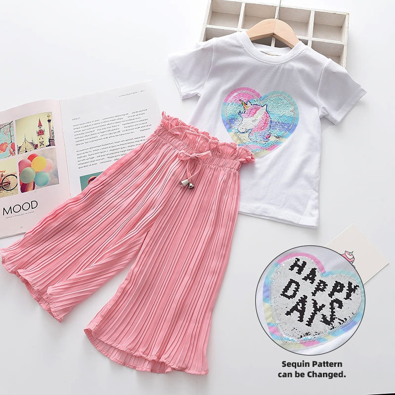 Bear Leader Girls Clothing Sets 2022 Brand Girls Clothes Kids Clothing Sets Unicorn Sequins Chiffon Children Clothing 2Pcs Suits