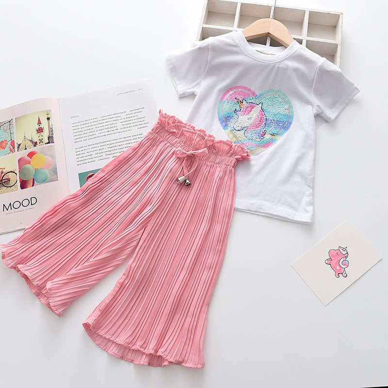 Bear Leader Girls Clothing Sets 2022 Brand Girls Clothes Kids Clothing Sets Unicorn Sequins Chiffon Children Clothing 2Pcs Suits
