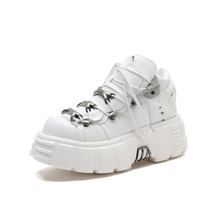 2020 Punk Style Women Sneakers Lace-up 6CM Platform Shoes Woman Creepers Female Casual Flats Metal Decor Tenis Feminino