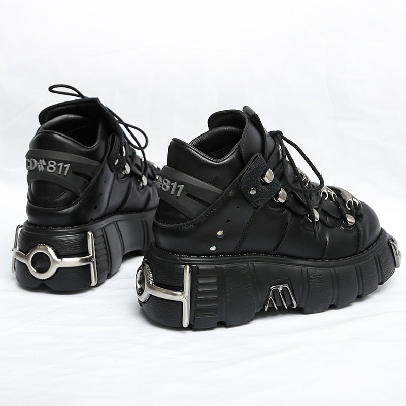 2020 Punk Style Women Sneakers Lace-up 6CM Platform Shoes Woman Creepers Female Casual Flats Metal Decor Tenis Feminino