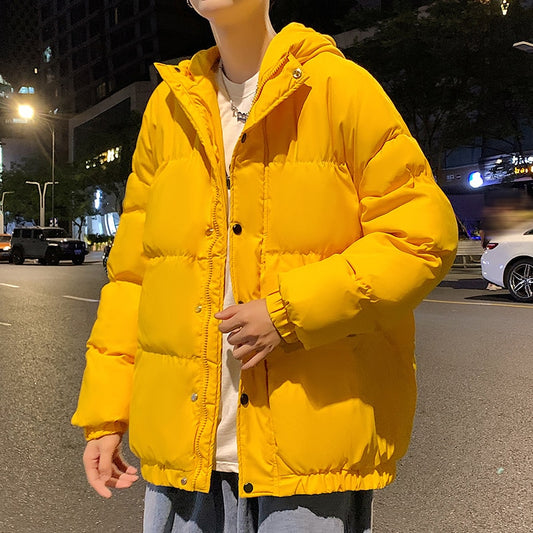 Tops 2023 Autumn Winter Men's Casual Hooded Bread Cotton-Padded Jackets Solid Color Outwear Thick Parkas Loose Warm Coat Clothes