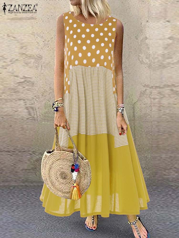 Women's Bohemian Ruffle Sundress 2022 ZANZEA Summer Sleeveless Floral Printed Maxi Long Dress Casual Loose Party Tanks Vestido