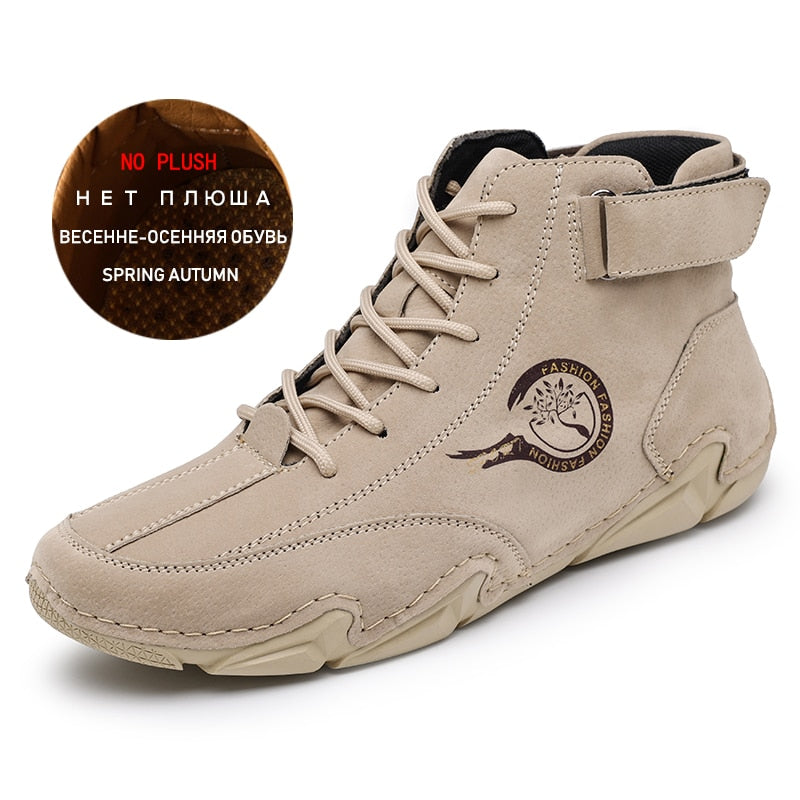 Men Winter Boots 2022 Warm Plush Genuine Leather Luxury High Top Sneakers Free Shipping Loafers Shoes Men Motorcycle Ankle Boots