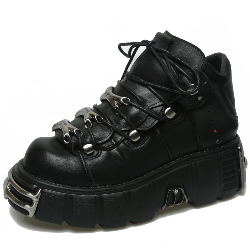 2020 Punk Style Women Sneakers Lace-up 6CM Platform Shoes Woman Creepers Female Casual Flats Metal Decor Tenis Feminino