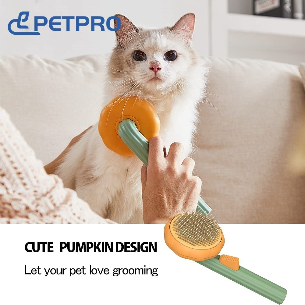 Pumpkin Self Cleaning Slicker Comb for Dog Cat Puppy Rabbit, Grooming Brush Tool Gently Removes Loose Undercoat Tangled Hair