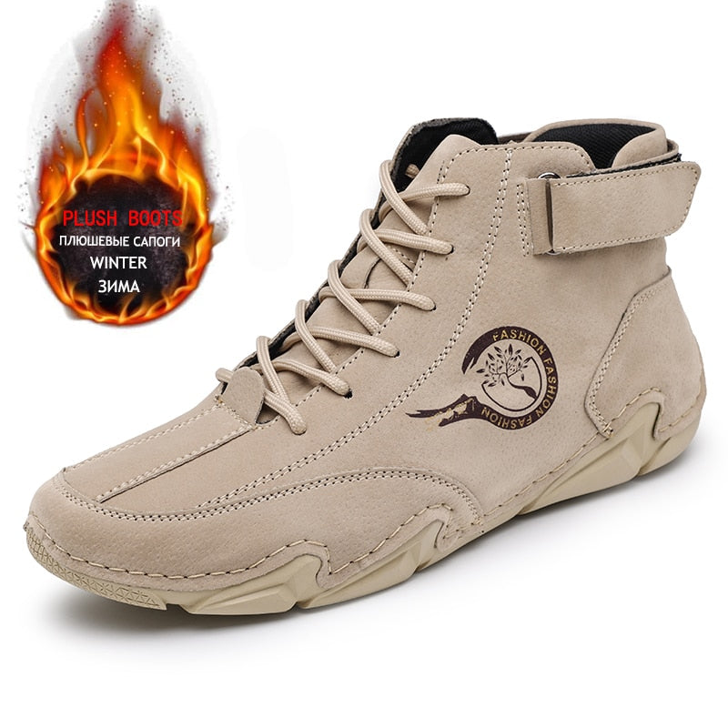 Men Winter Boots 2022 Warm Plush Genuine Leather Luxury High Top Sneakers Free Shipping Loafers Shoes Men Motorcycle Ankle Boots