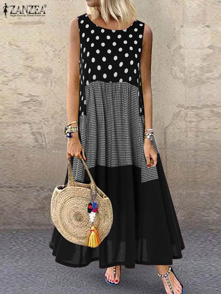 Women's Bohemian Ruffle Sundress 2022 ZANZEA Summer Sleeveless Floral Printed Maxi Long Dress Casual Loose Party Tanks Vestido