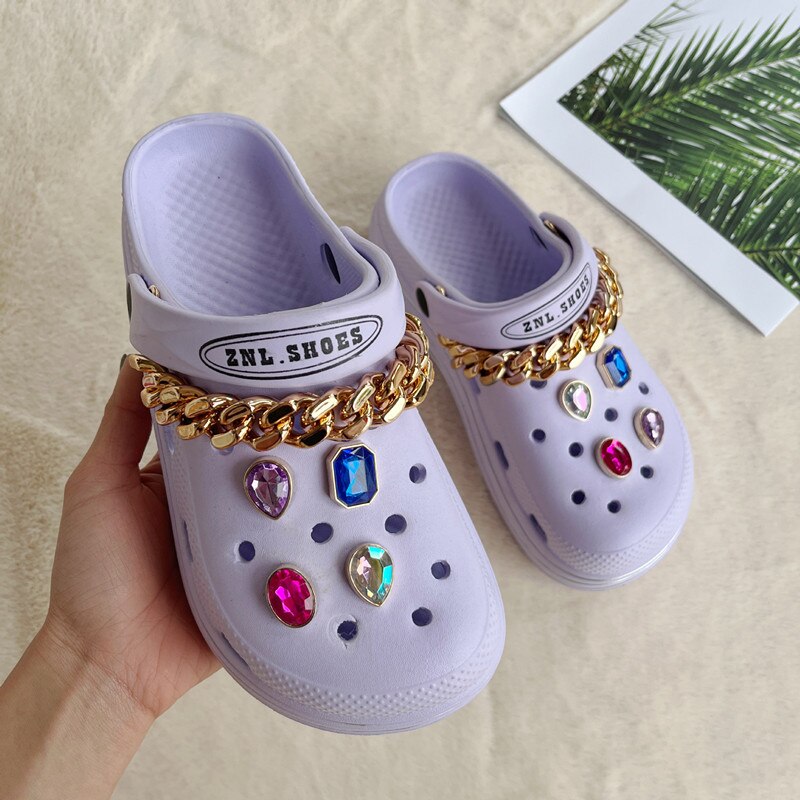 1 Set JIBZ Croc Charms Designer Bling Luxury Flower Perfume Accessories Decorations for Croc Golden Pearl Rhinestone Shoes New