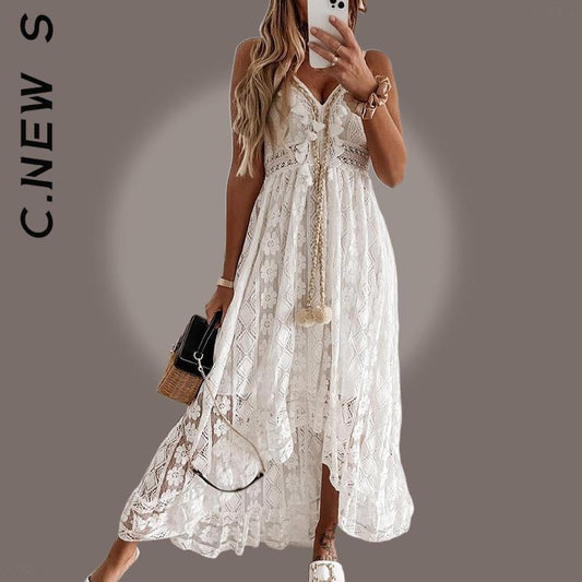 C.New S Dress Fashion Women Temperament V Neck Spaghetti Strap Dress Girl Popular Female Vestidos Clothing