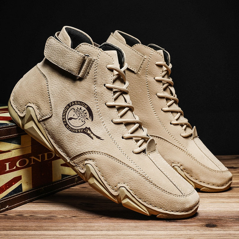 Men Winter Boots 2022 Warm Plush Genuine Leather Luxury High Top Sneakers Free Shipping Loafers Shoes Men Motorcycle Ankle Boots