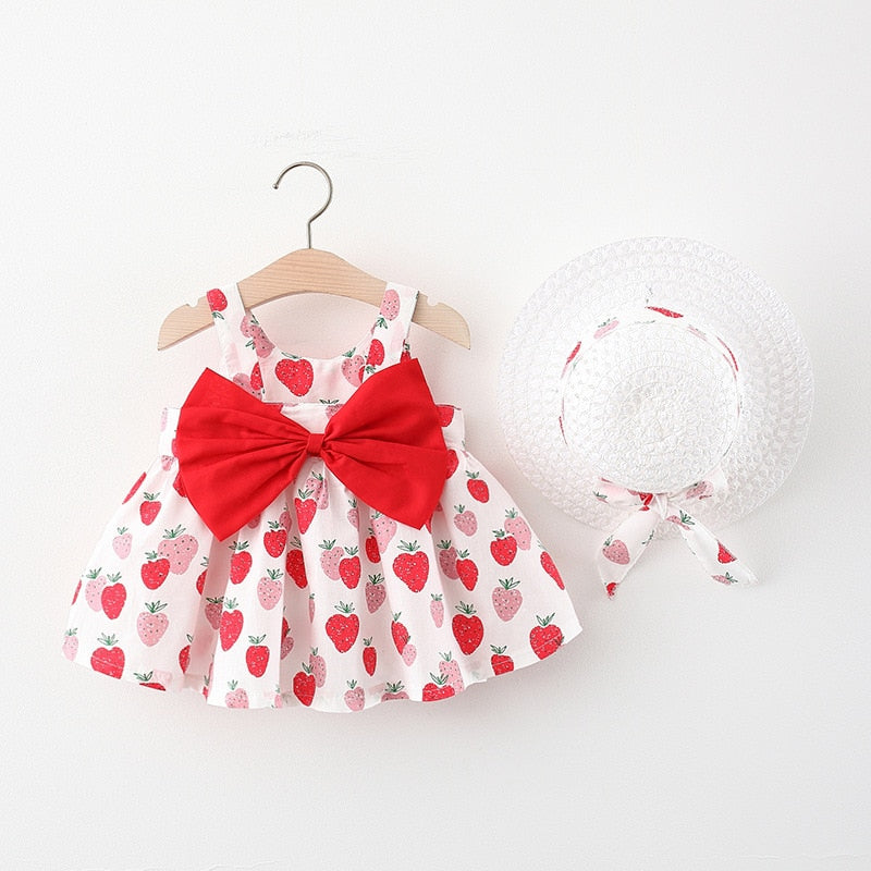 Melario Children's Clothing Baby Girl Clothes Summer Party Clothing for Girls Dress Cherry Dot Princess Dresses Bow Hat Outfits