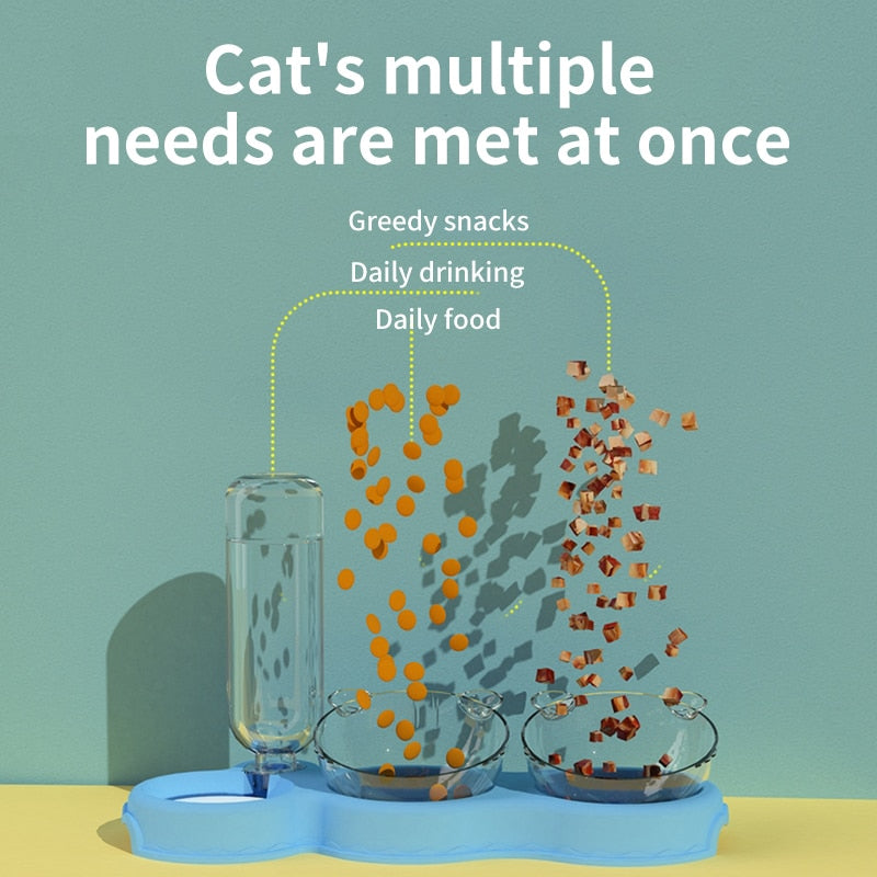 3 in 1 Cat Food Bowl Automatic Feeder Water Dispenser Pet Dog Cat Food Container Drinking Raised Stand Dish bowl