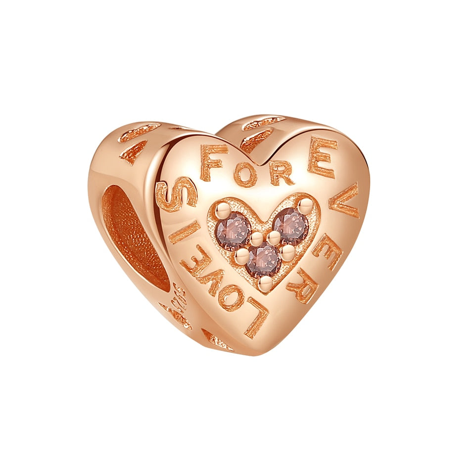 Fashion Rose Gold Tree Feather Heart Charms Beads Fit Original Bracelet Women 925 Sterling Silver Jewelry Accessories